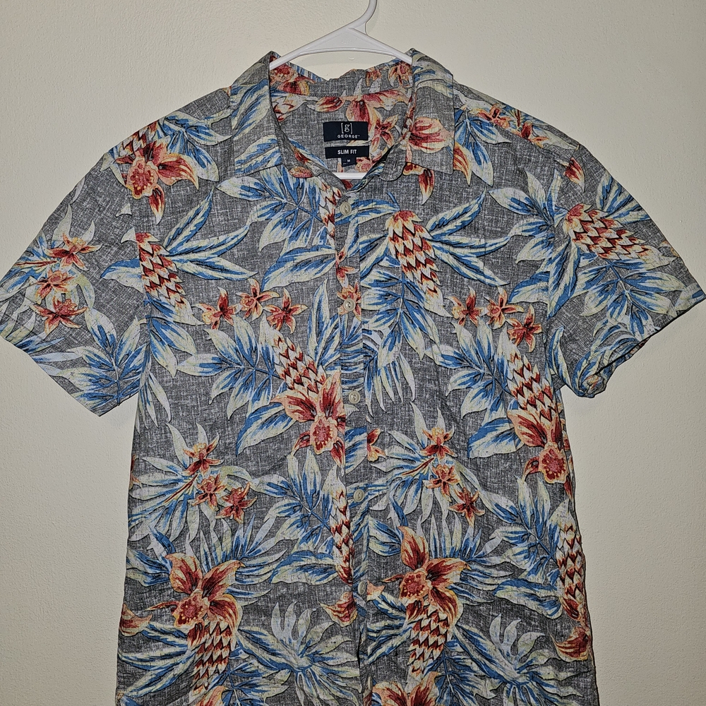 Men's George Tropical Floral Short Sleeve Shirt Sz M